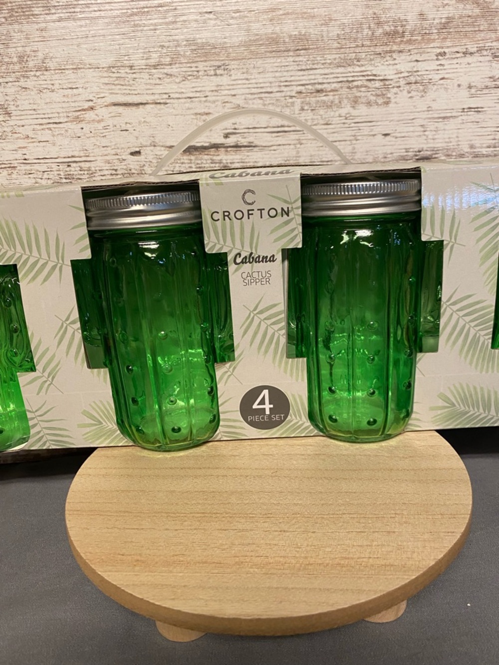 Croton Green Cactus Mason Jar Glasses - Set of 4 - Picture 6 of 8